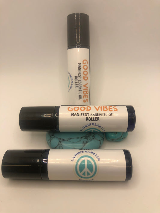Good Vibes Essential Oil Roller Bottle/Amazonite Stone/Luck/Happiness