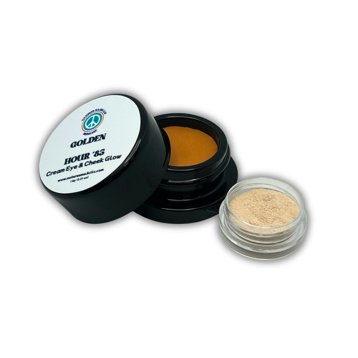 Cream eye shadow and cheek glow in warm champagne-gold shade for radiant, sun-kissed look