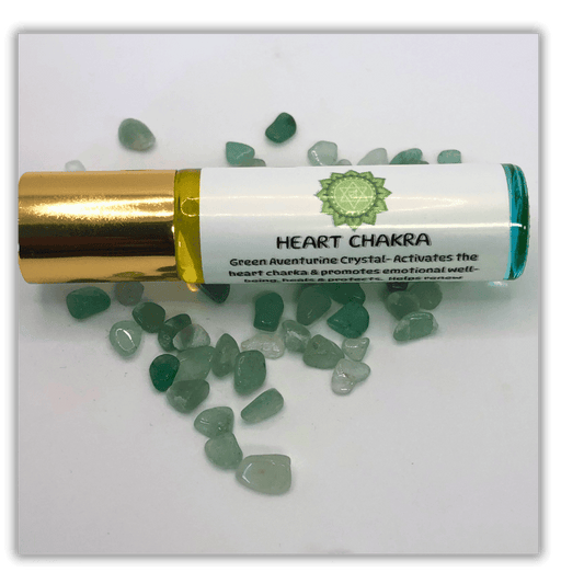 Heart Chakra Essential Oil Roller with Green Aventurine for Emotional Healing and Love.