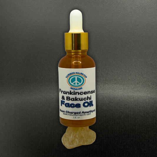Frankincense resin and bakuchi natural anti-aging face oil in dropper bottle