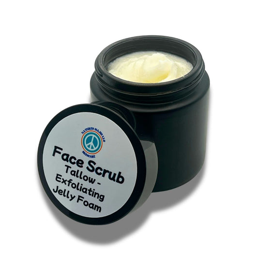 Tallow Exfoliating Jelly Foam face scrub with organic botanicals and gentle jojoba beads