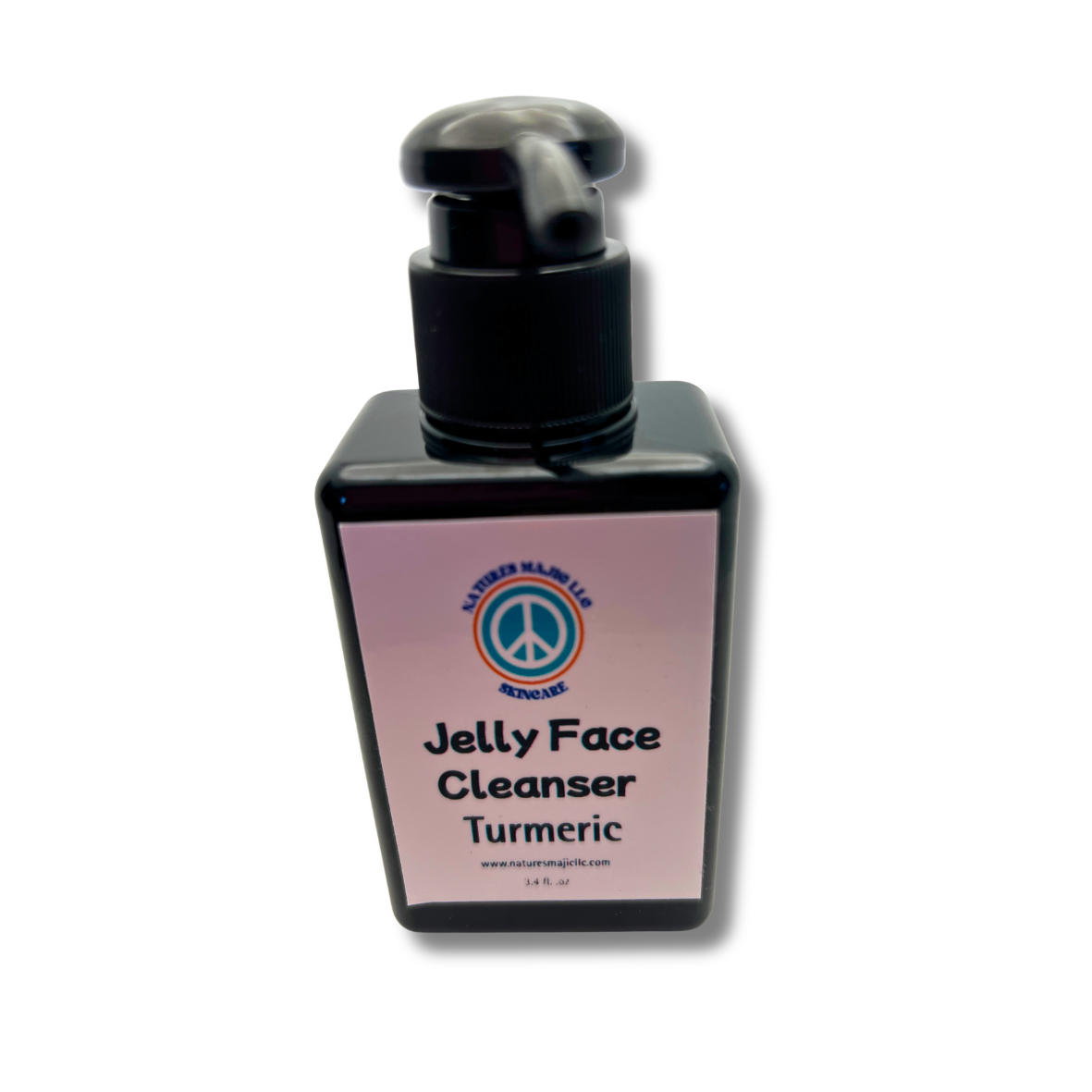 Turmeric Jelly Face Cleanser in black pump bottle with botanical ingredients and gentle jelly texture