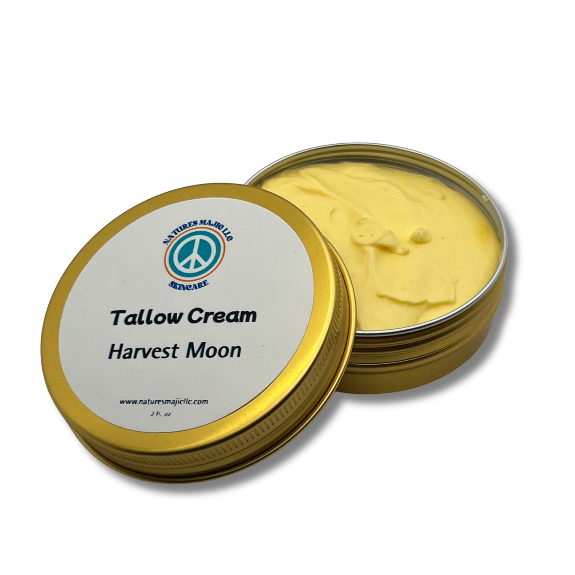 Grass-fed Tallow Cream in gold tin for dry, chapped skin with beeswax and sea buckthorn oil
