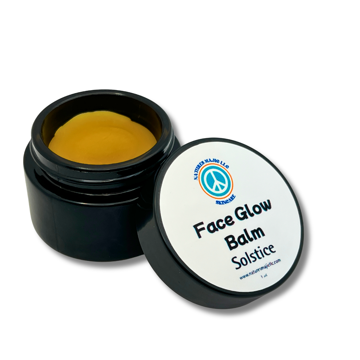 Solstice Face Glow Balm in black jar for deep hydration of dry, sensitive skin